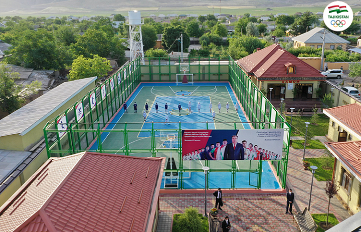 Tajikistan NOC President opens new sports ground for basketball and football